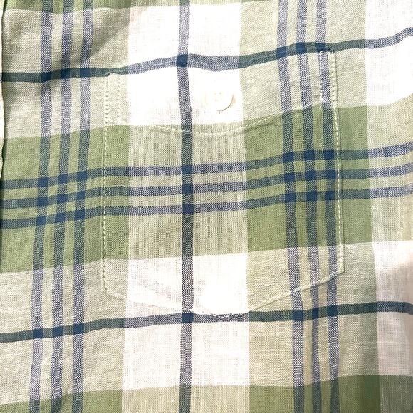 Weatherproof Vintage Men's Short Large Sleeve Shirt Washable Linen Green Plaid - Picture 5 of 8